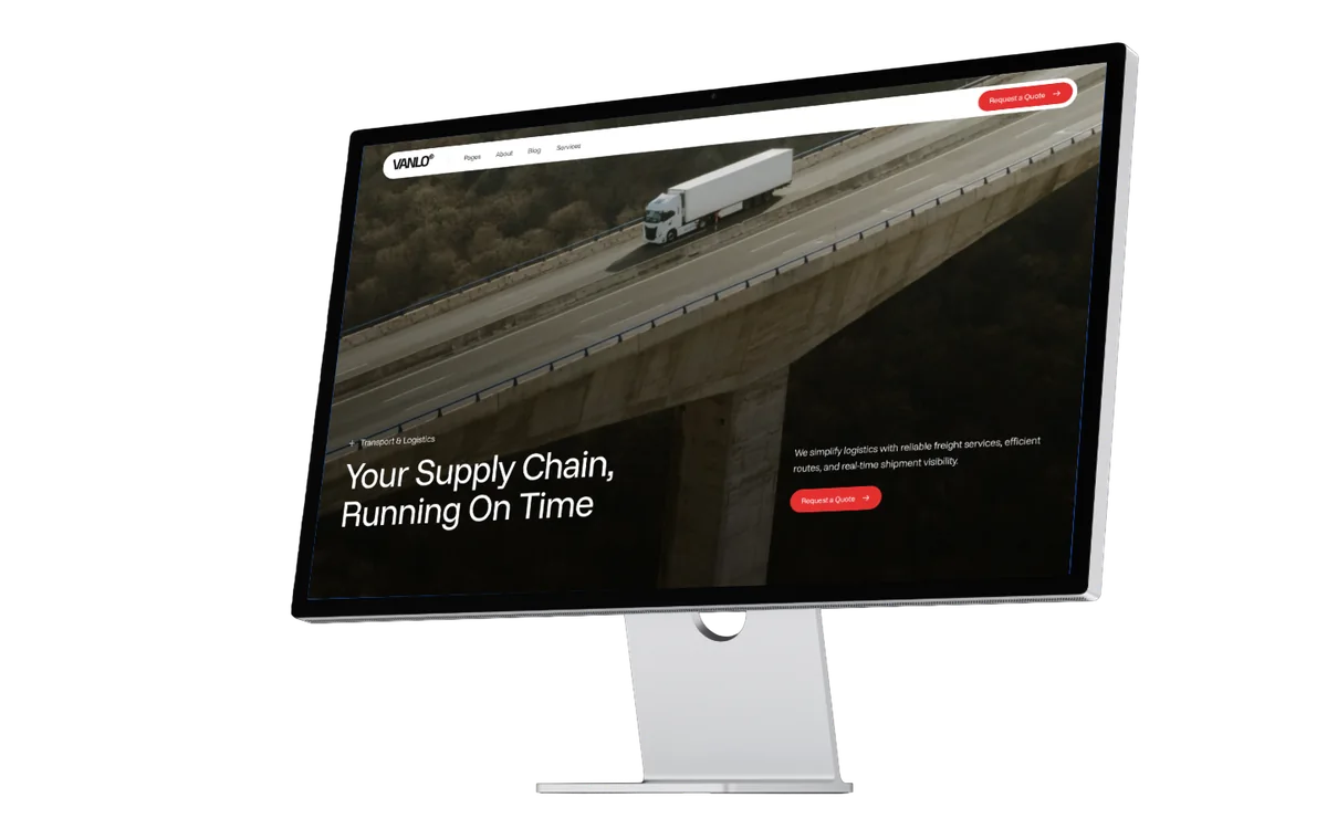 Vanlo logistics website on a monitor