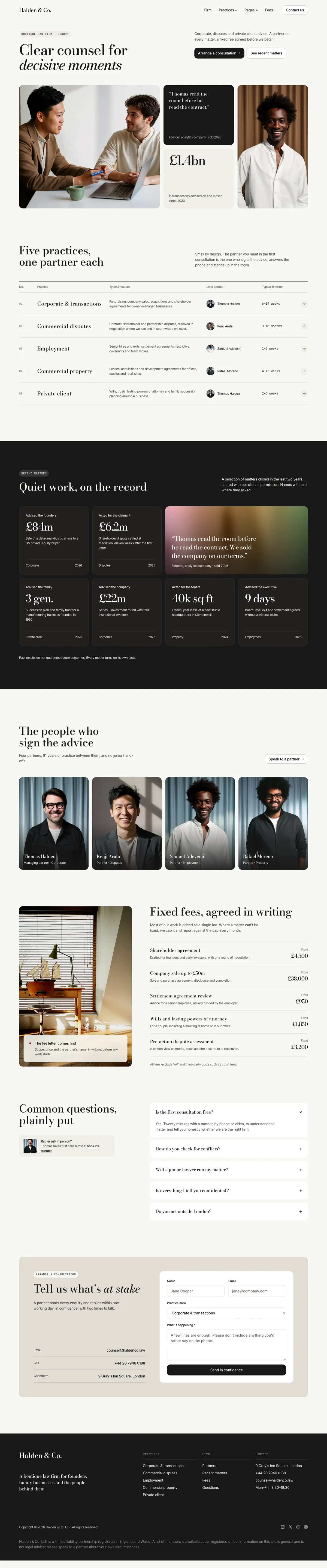 Halden & Co. homepage, made with Alder