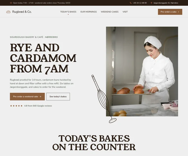 Rugbrød & Co. website, made with the Fenzo skill