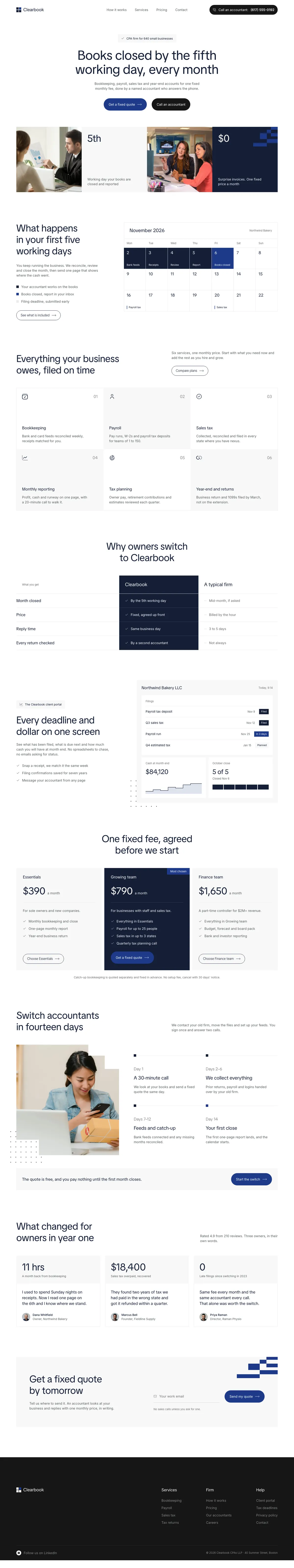 Clearbook homepage, made with Invese