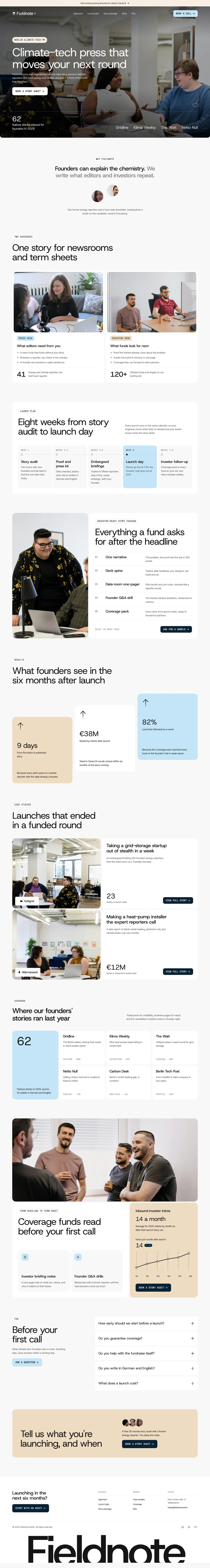Fieldnote homepage, made with Mirvo
