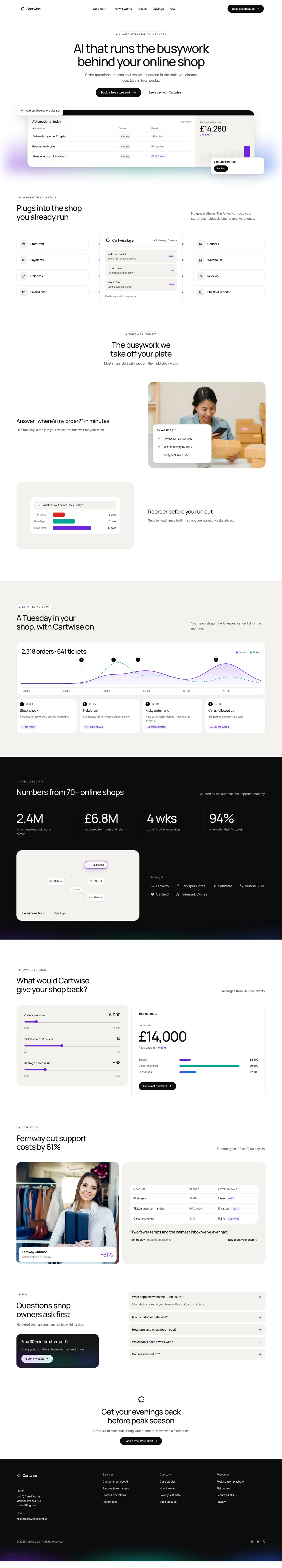 Cartwise homepage, made with Novra