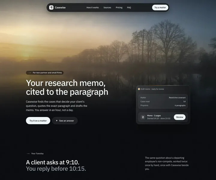 Casewise website, made with the Ombra skill