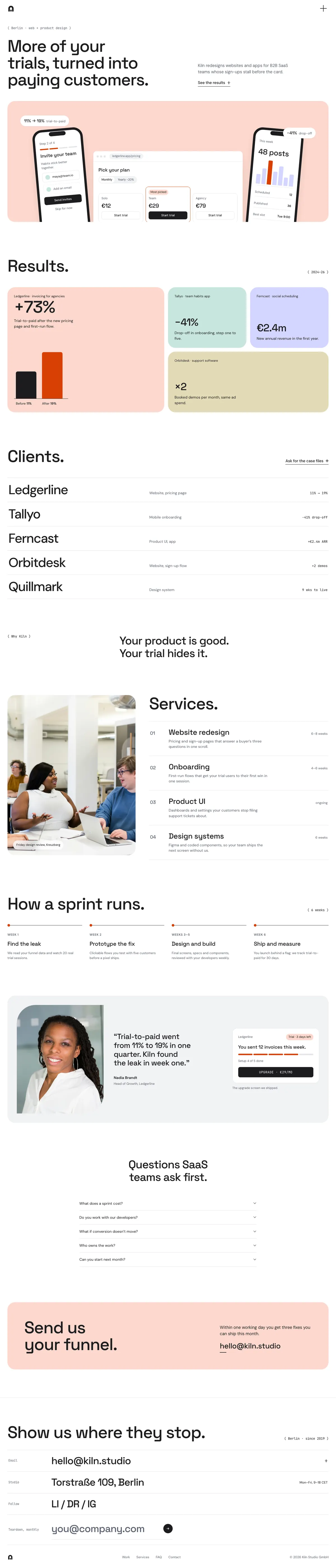 Kiln homepage, made with Pello