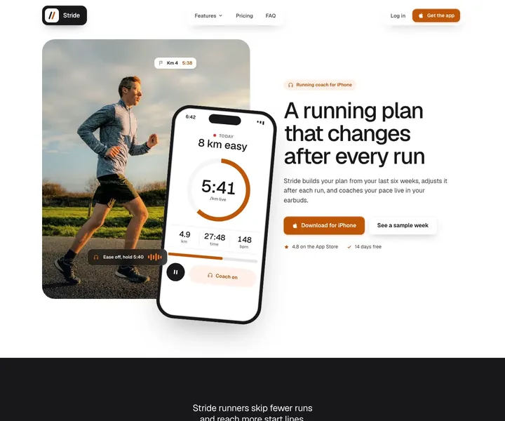 Stride website, made with the Sorvi skill