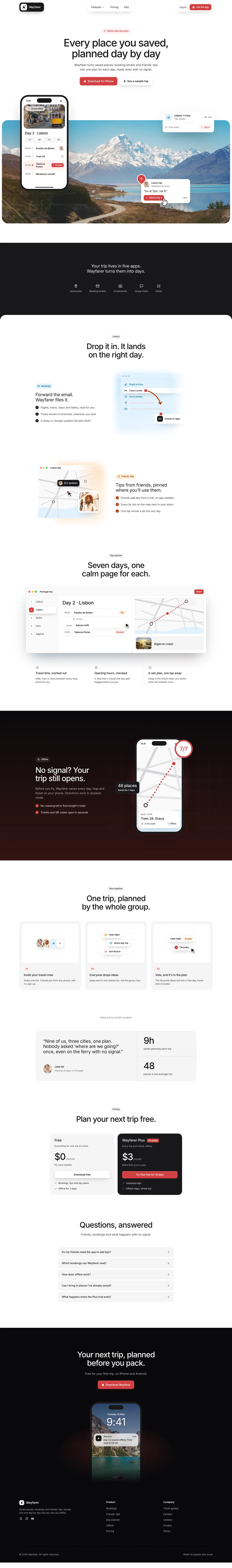 Wayfarer homepage, made with Sorvi