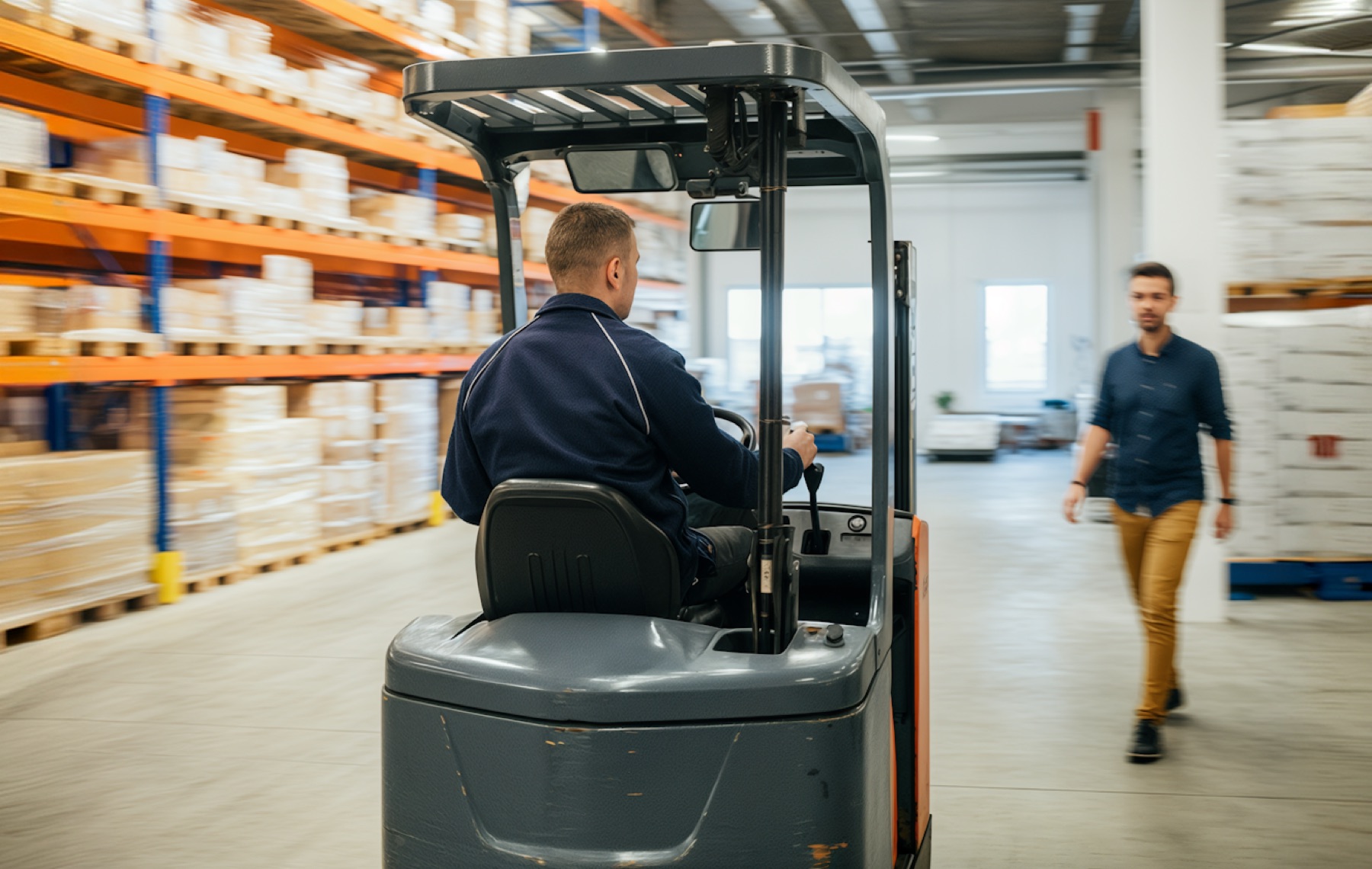 Forklift in a warehouse
